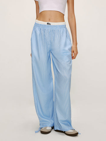 Patchwork Pinstripe Wide-Leg Pants