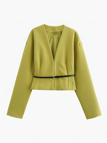 V Yaka İnce Kemerli Blazer