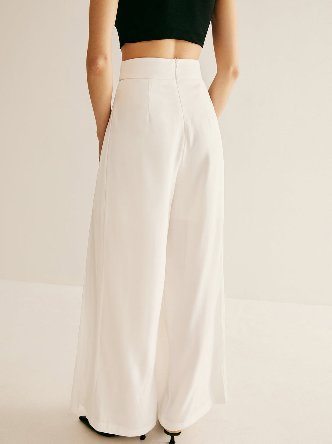 Pleated Zipper Semi-Sheer Pants