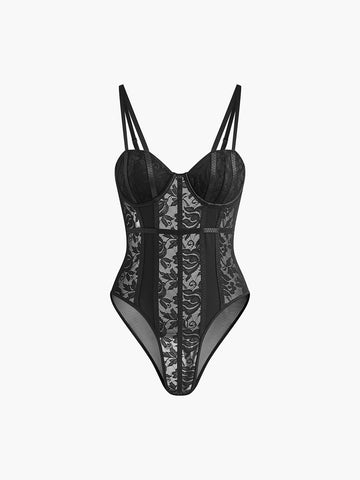 Dantel Şeffaf Kalp Korse Bodysuit