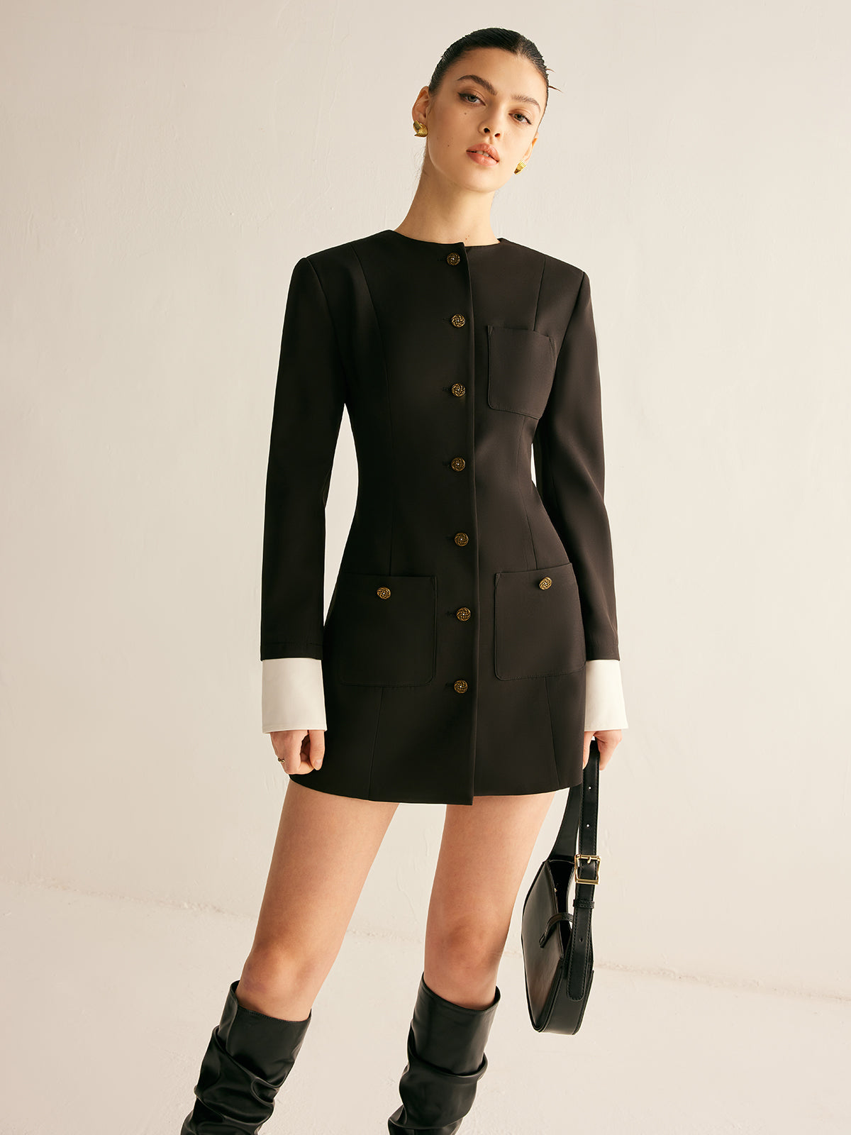 Ayarlanabilir Yakalı İnce Blazer Elbise
