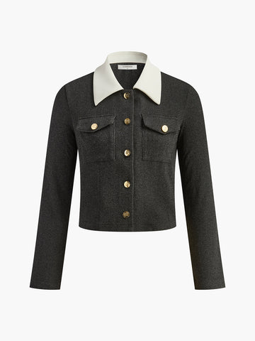 Kontrast Yaka Göğüslü Minyon Blazer