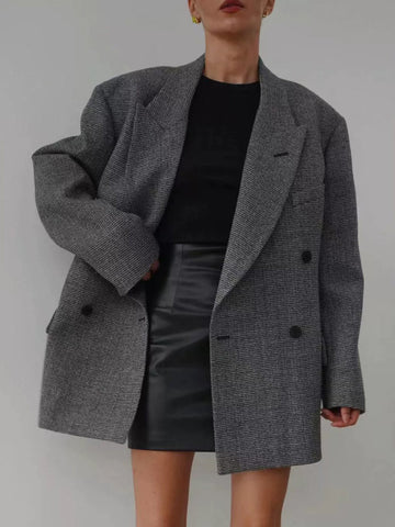 Yün Karışımlı Ekose Kuşaklı Blazer